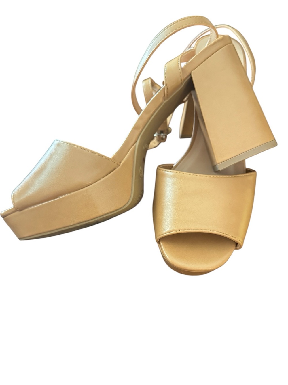 Bamboo Nude Platform Block Heel Sandals Size 9